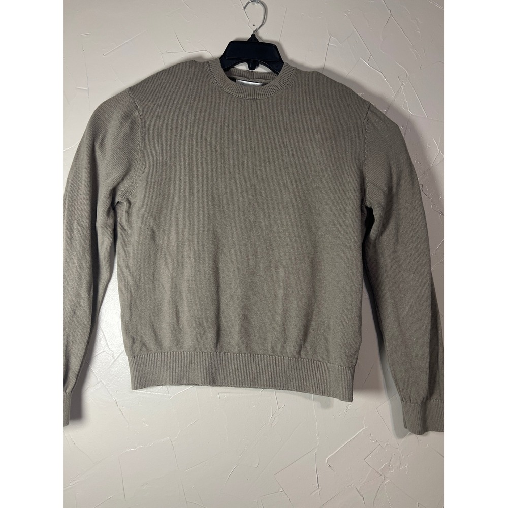Zara Crewneck Sweater Mens Size M Taupe Grey Excellent Fine Knit Ribbed Trim